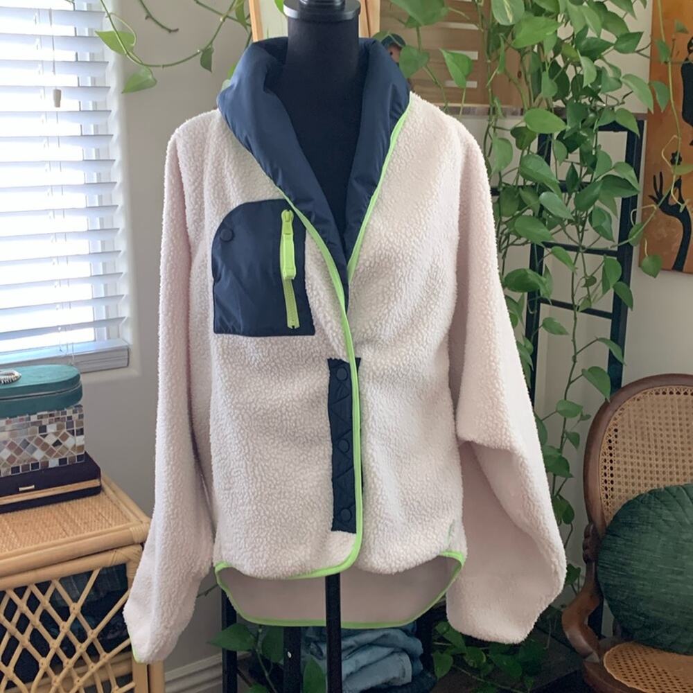 Free People Movement Hit The Slopes Shawl Jacket Canvas Combo Fleece  - S
